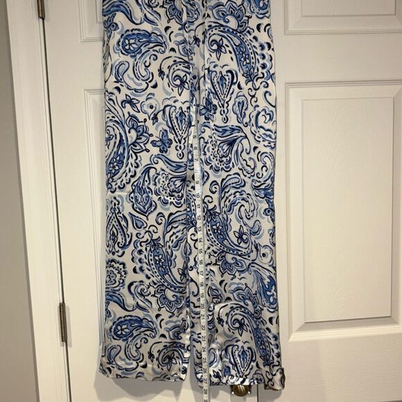 Talbots Satin Wide Leg Pants Painted Paisley Size P - Picture 9 of 11